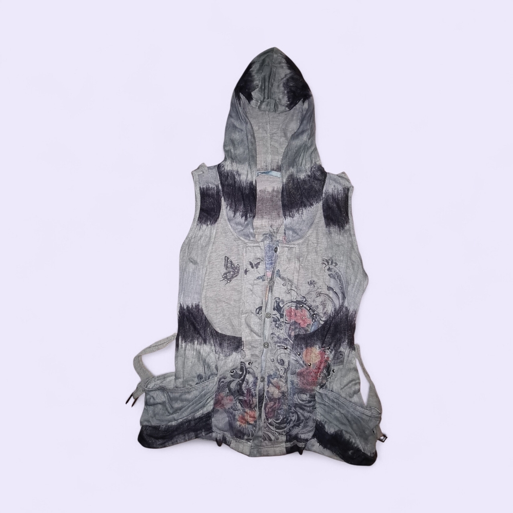 Hooded Button-down Graphic Vest Size Large